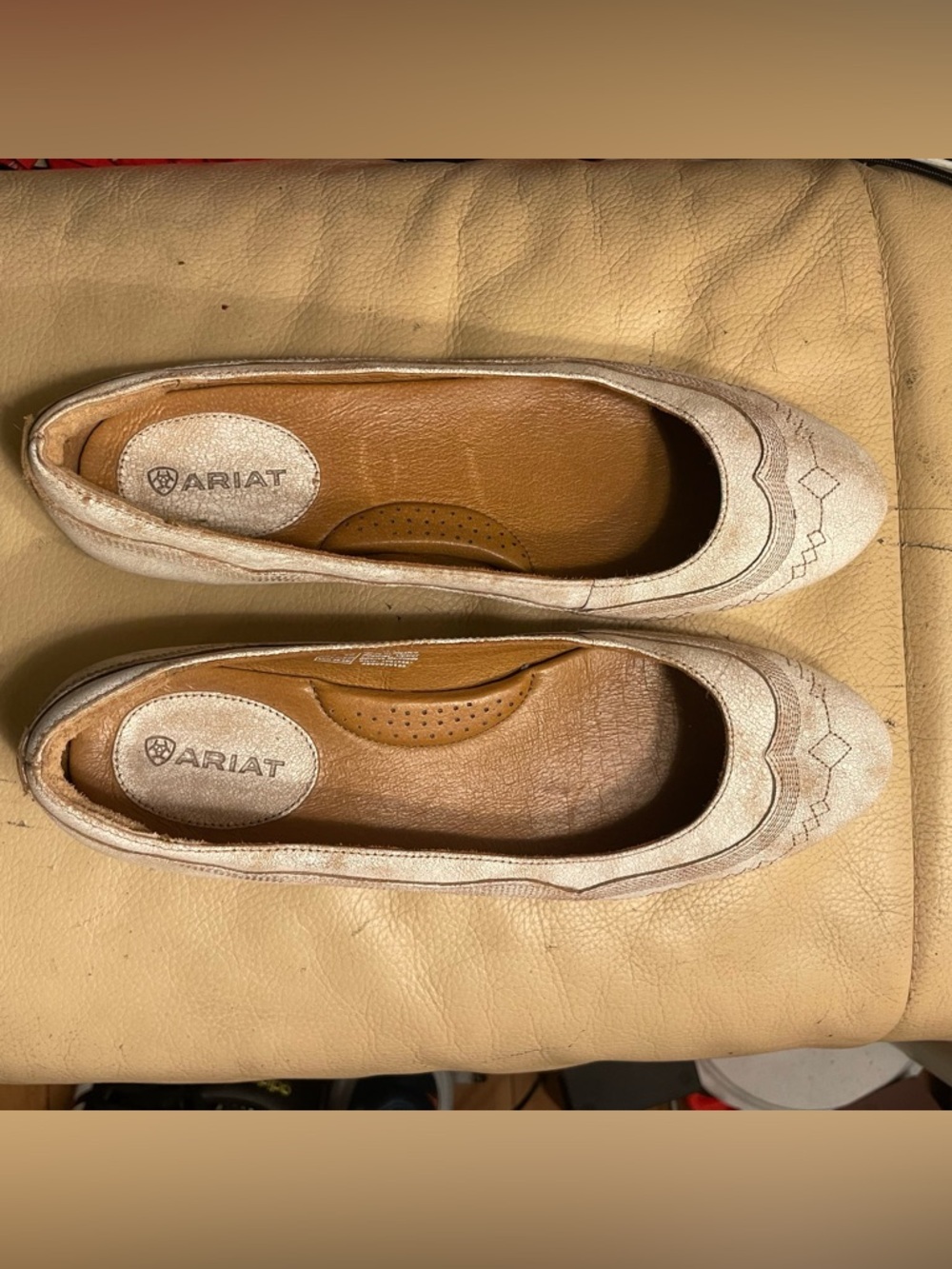 Ariat Light Beige Suede Leather Slip-On Ballet Flats
